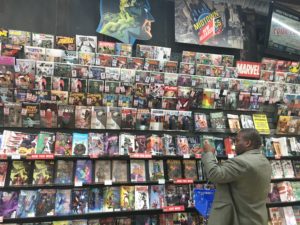 The wall of comics at Midtown Comics, NY